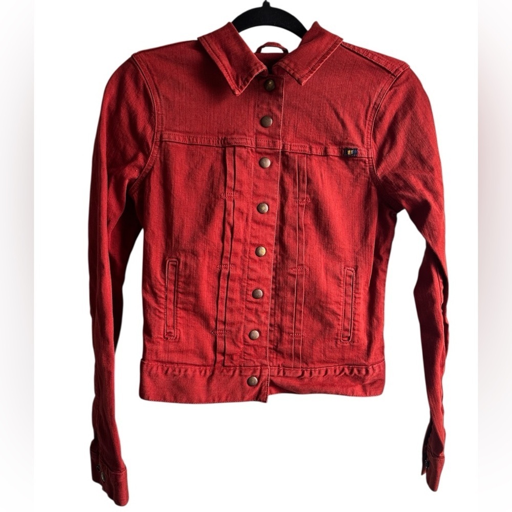 Lucky Brand Women Denim Short Jacket Rusty red Long Sleeve Collared Pocket S/P